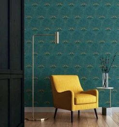 Hexoa Papiers Peints Papier Peint Art Deco Bleu Paon 53x1000cm