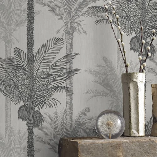 Boutique Papiers Peints Papier Peint Intissé Palmiers Exotiques Gris 1005x52cm 5 Boutique Papiers Peints Papier Peint Intissé Palmiers Exotiques Gris 1005x52cm – Image 3