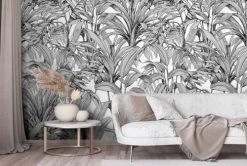 Hexoa Papiers Peints Papier Peint Jungle Bananier Noir Et Blanc 53x840cm