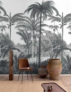Hexoa Papiers Peints Papier Peint Jungle Cocotier Noir Et Blanc 53x840cm