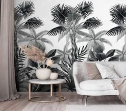 Hexoa Papiers Peints Papier Peint Palmae Noir Et Blanc 53x840cm