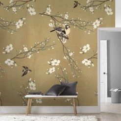 Art For The Home Papiers Peints Papier Peint Panoramique Printemps Japonais Beige Jaune 280x200cm