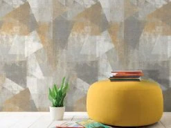 Hexoa Papiers Peints Papier Peint Rouleau Perspective Géométrique Jaune 53x1000cm