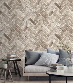 Hexoa Papiers Peints Papier Peint Trompe L'œil Brique Chevron 53x1000cm