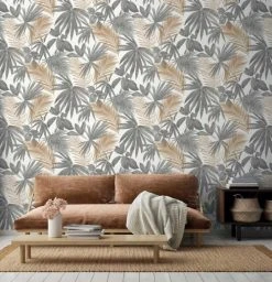 Hexoa Papiers Peints Papier Peint Tropical Palmes Dorées 53x1000cm